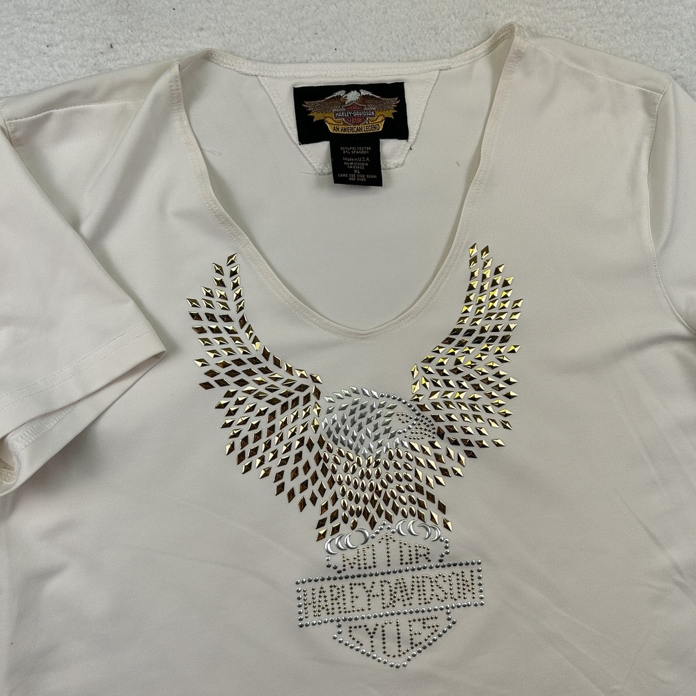 Harley Davidson Shirt Womens XL Eagle Bling Rhinestone USA Made Vintage Style‎ - Picture 5 of 12